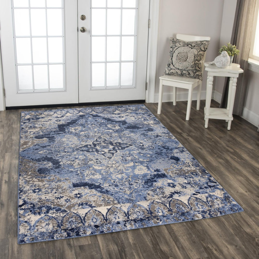 Alora Decor Tapestry Vintage-Style Blue Power-Loomed Rug With Short Pile, Durable Polypropylene & Jute Backing 8' x 9'6" TPRTPR10500090896