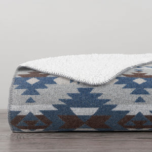 Hiend Accents Southwest Aztec Design Throw Blanket With Cozy Sherpa Backing For Ultimate Home Comfort And Style Blue Front, 70% Polyester,20% Acrylic,10% Other,Back, 100% Polyester (Sherpa Fabric) Tr1931