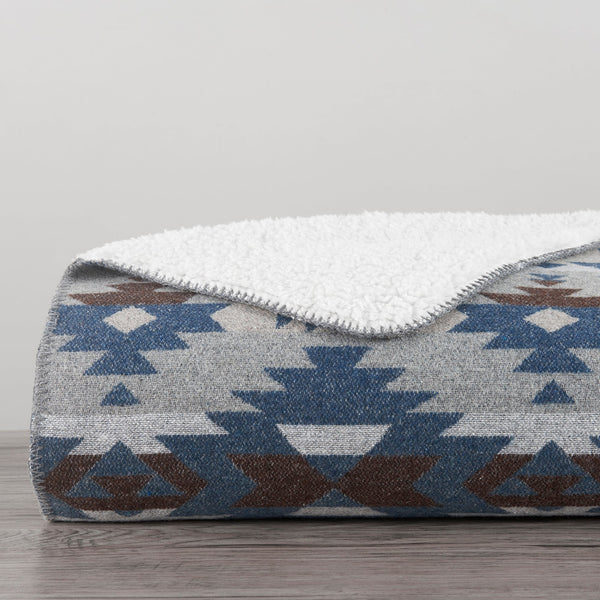 Hiend Accents Southwest Aztec Design Throw Blanket With Cozy Sherpa Backing For Ultimate Home Comfort And Style Blue Front, 70% Polyester,20% Acrylic,10% Other,Back, 100% Polyester (Sherpa Fabric) Tr1931