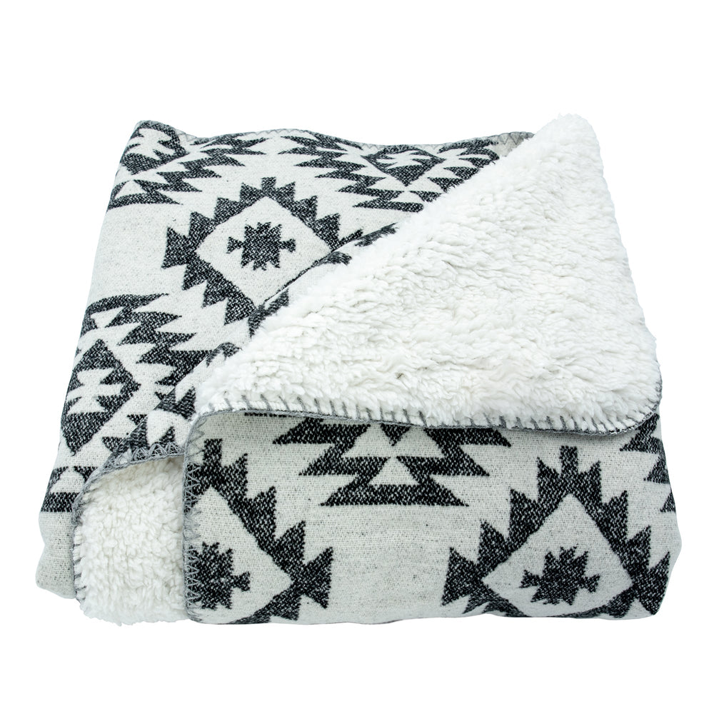 Hiend Accents Southwest Aztec Design Throw Blanket With Cozy Sherpa Backing For Ultimate Home Comfort And Style Black Front, 70% Polyester,20% Acrylic,10% Other,Back, 100% Polyester (Sherpa Fabric) Tr1932