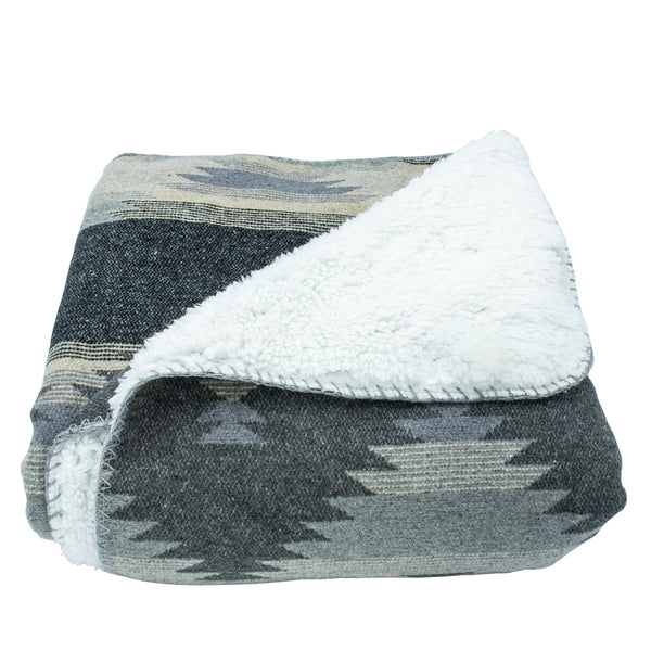 Hiend Accents Southwest Aztec Design Throw Blanket With Cozy Sherpa Backing For Ultimate Home Comfort And Style Gray Front, 70% Polyester,20% Acrylic,10% Other,Back, 100% Polyester (Sherpa Fabric) Tr1933