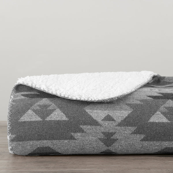 Hiend Accents Southwest Aztec Design Throw Blanket With Cozy Sherpa Backing For Ultimate Home Comfort And Style Gray Front, 70% Polyester,20% Acrylic,10% Other,Back, 100% Polyester (Sherpa Fabric) Tr1933