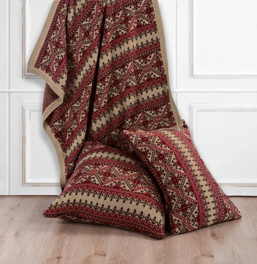 Hiend Accents Fair Isle Knit Throw Blanket - Cozy Elegance For Your Living Space With Timeless Scottish Charm Brown,Red 100% Acrylic Tr5002-os-fi