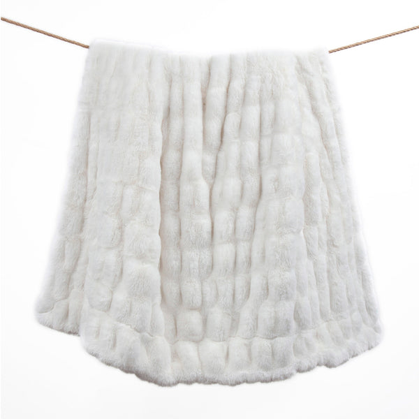 Hiend Accents Ruched Luxurious Double-sided Oversized Throw - Sumptuous Faux Rabbit Fur For Elegant Home Decor White Shell, 100% Polyester,Lining, 100% Polyester Tr5004-ls-wh