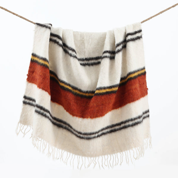 Hiend Accents Solola Handwoven 100% Wool Throw Blanket - Enchanting Colors, Artisan Crafted Comfort For Your Home Orange,Natural 100% Sheepswool Tr8001
