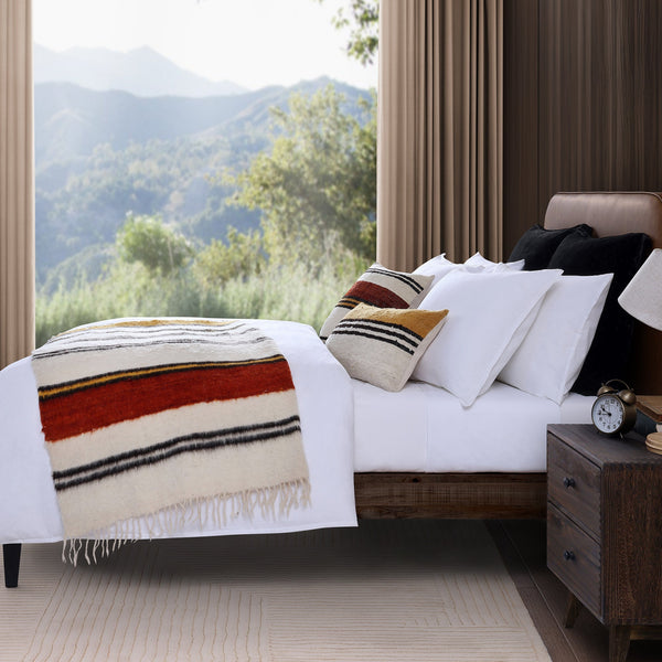 Hiend Accents Solola Handwoven 100% Wool Throw Blanket - Enchanting Colors, Artisan Crafted Comfort For Your Home Orange,Natural 100% Sheepswool Tr8001