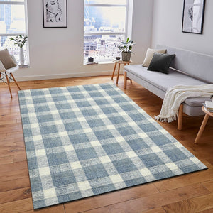 Amer Rugs Tartan Farmhouse Plaid Hand-tufted Area Rug - Luxurious 100% Wool, Perfect For High-traffic Spaces Blue Wool Tra110203