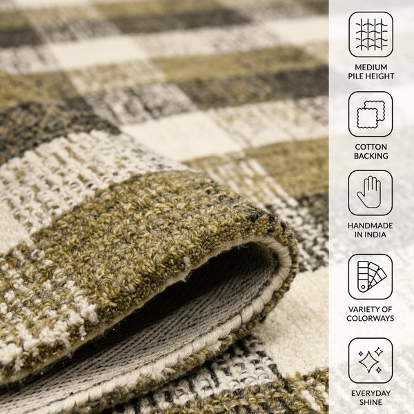 Amer Rugs Tartan Farmhouse Plaid Hand-tufted Area Rug - Luxurious 100% Wool, Perfect For High-traffic Spaces Khaki Wool Tra50203