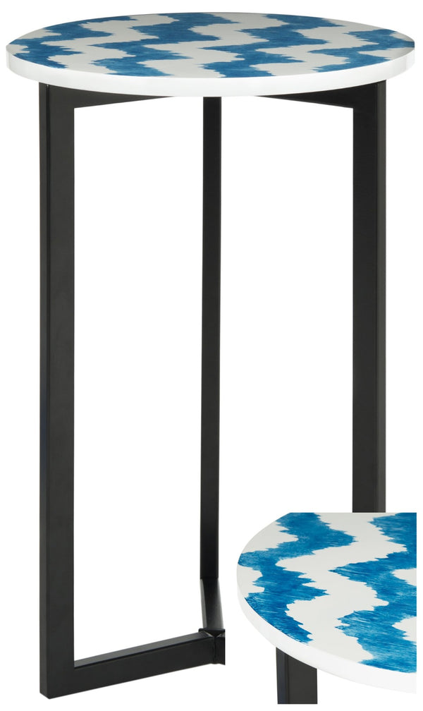 Safavieh Zaira End Table - Contemporary Ikat-Inspired Design With Geometric Metal Base For Modern Interiors Blue / White TRB1000A