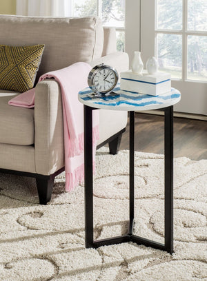 Safavieh Zaira End Table - Contemporary Ikat-Inspired Design With Geometric Metal Base For Modern Interiors Blue / White TRB1000A