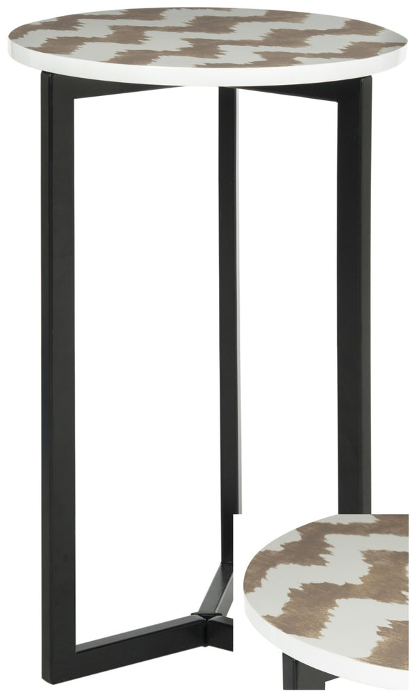 Safavieh Zaira End Table - Contemporary Ikat-Inspired Design With Geometric Metal Base For Modern Interiors Warm Grey / White TRB1000C