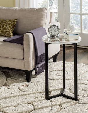 Safavieh Zaira End Table - Contemporary Ikat-Inspired Design With Geometric Metal Base For Modern Interiors Warm Grey / White TRB1000C