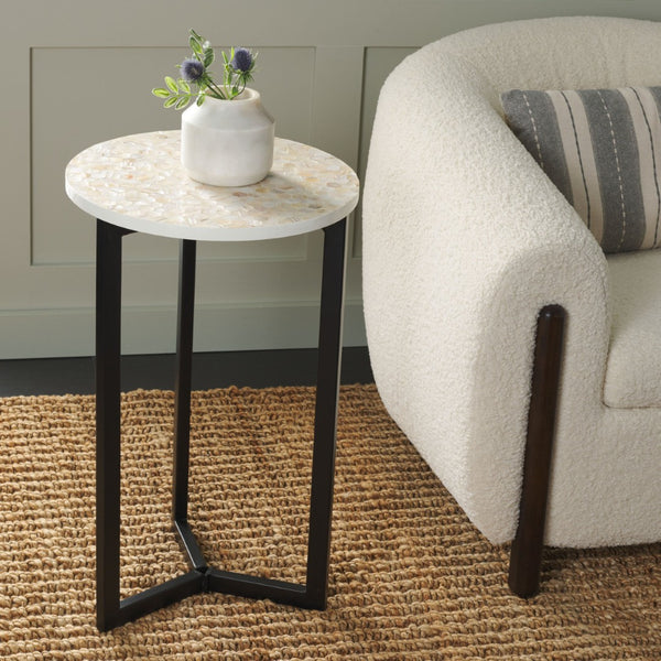 Safavieh Zaira End Table - Handcrafted Balinese Shell Mosaic Design With Elegant Lacquer Finish For Modern Spaces Beige / Multi TRB1000D