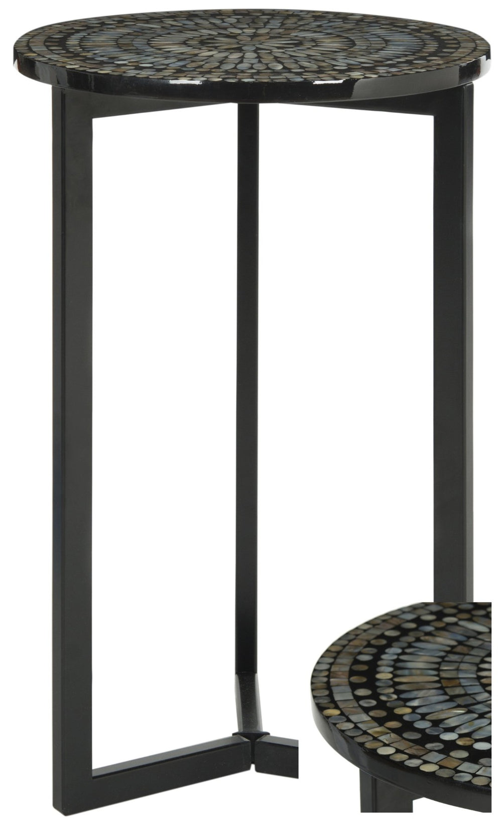 Safavieh Zaira End Table - Handcrafted Balinese Shell Mosaic Design With Elegant Lacquer Finish For Modern Spaces Black TRB1000E