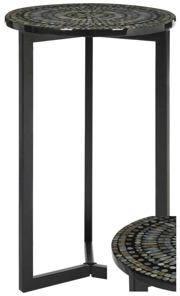 Safavieh Zaira End Table - Handcrafted Balinese Shell Mosaic Design With Elegant Lacquer Finish For Modern Spaces Black TRB1000E