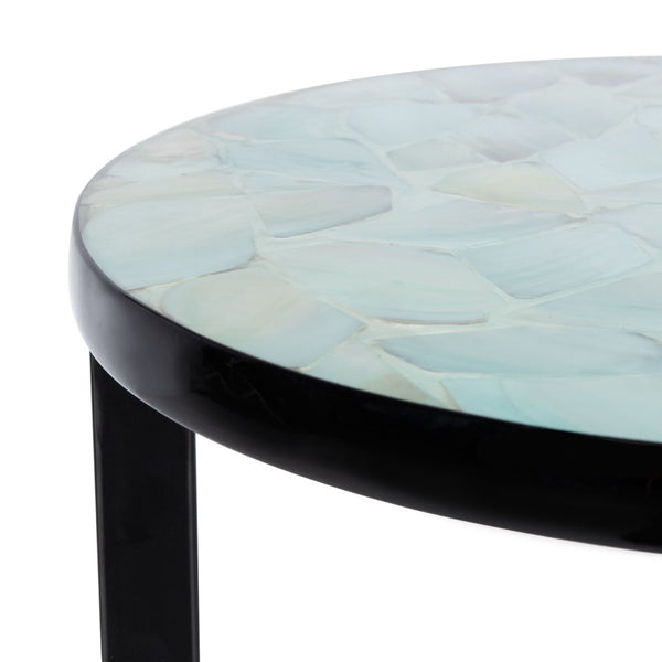 Safavieh Zaira End Table - Handcrafted Balinese Shell Mosaic Design With Elegant Lacquer Finish For Modern Spaces Blue / Green TRB1000G