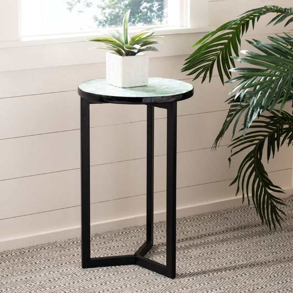 Safavieh Zaira End Table - Handcrafted Balinese Shell Mosaic Design With Elegant Lacquer Finish For Modern Spaces Blue / Green TRB1000G
