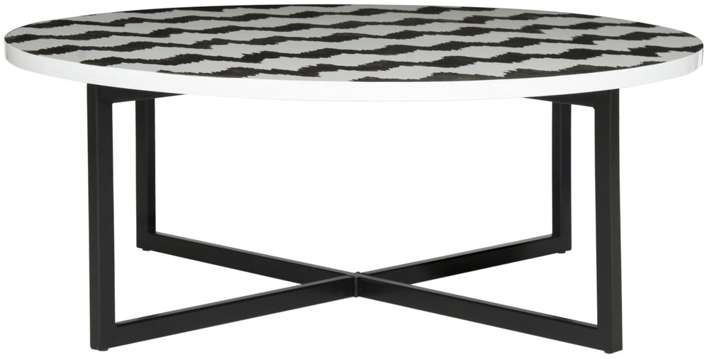Safavieh Cheyenne Coffee Table - Artisan Chevron Design With Sturdy Metal Legs For Modern Living Rooms Decor Black & White TRB1001B