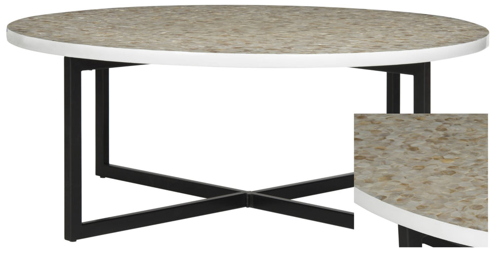 Safavieh Cheyenne Coffee Table - Modern Mosaic Design With Unique Hexagonal Top For Contemporary Living Spaces Beige / Multi TRB1001E