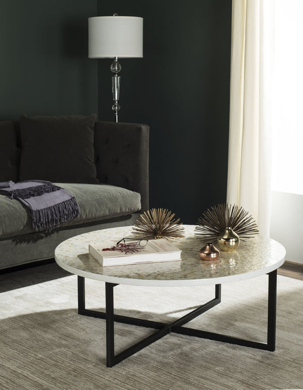 Safavieh Cheyenne Coffee Table - Modern Mosaic Design With Unique Hexagonal Top For Contemporary Living Spaces Beige / Multi TRB1001E