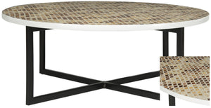Safavieh Cheyenne Coffee Table - Modern Mosaic Design With Unique Hexagonal Top For Contemporary Living Spaces Brown / Multi TRB1001F