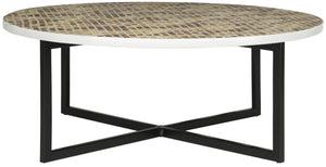 Safavieh Cheyenne Coffee Table - Modern Mosaic Design With Unique Hexagonal Top For Contemporary Living Spaces Brown / Multi TRB1001F