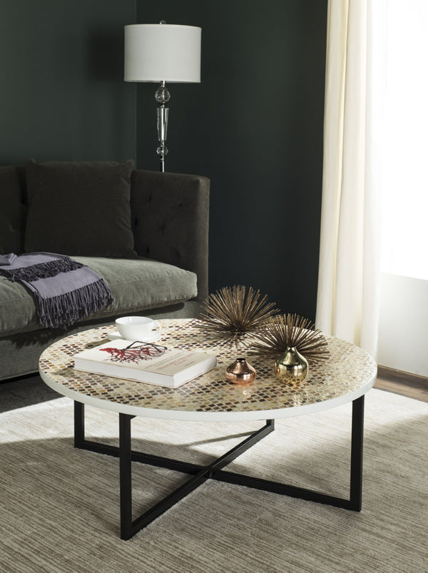 Safavieh Cheyenne Coffee Table - Modern Mosaic Design With Unique Hexagonal Top For Contemporary Living Spaces Brown / Multi TRB1001F