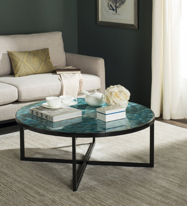 Safavieh Cheyenne Coffee Table - Modern Mosaic Design With Unique Hexagonal Top For Contemporary Living Spaces Turquoise TRB1001J