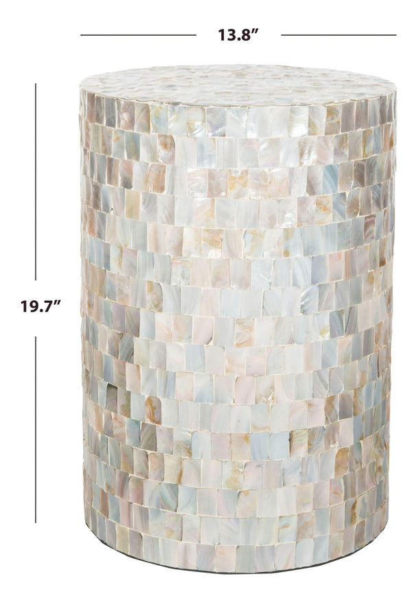 Safavieh Ariel Contemporary Mosaic Round Stool - Iridescent Faux Mother-Of-Pearl Accent For Chic Spaces TRB1004A