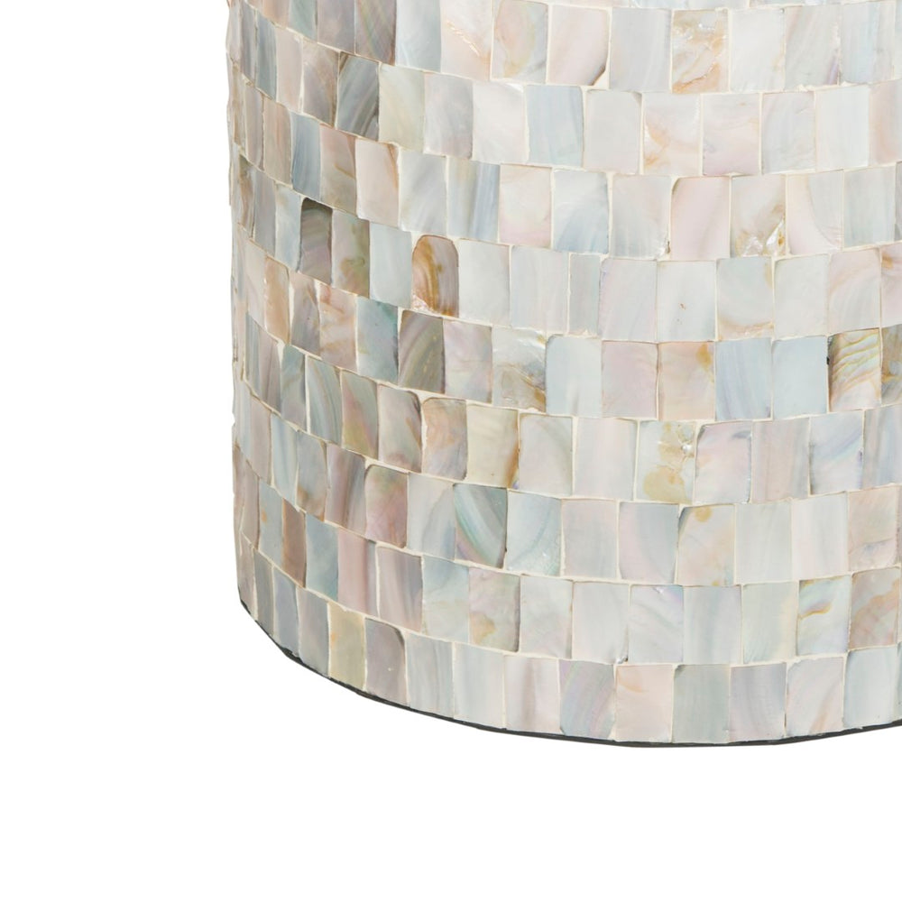 Safavieh Ariel Contemporary Mosaic Round Stool - Iridescent Faux Mother-Of-Pearl Accent For Chic Spaces TRB1004A