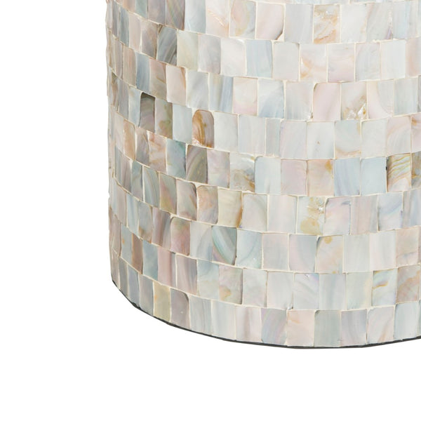 Safavieh Ariel Contemporary Mosaic Round Stool - Iridescent Faux Mother-Of-Pearl Accent For Chic Spaces TRB1004A