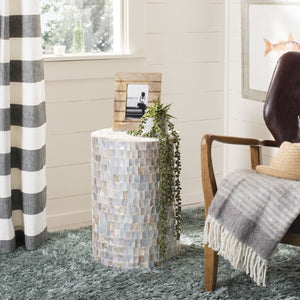 Safavieh Ariel Contemporary Mosaic Round Stool - Iridescent Faux Mother-Of-Pearl Accent For Chic Spaces TRB1004A