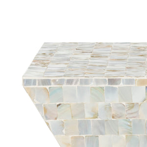 Safavieh Aquamarine Square Mosaic Stool - Contemporary Accent Table With Faux Mother-Of-Pearl Finish, 15.7" W TRB1006A