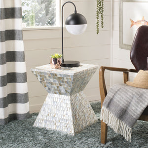 Safavieh Aquamarine Square Mosaic Stool - Contemporary Accent Table With Faux Mother-Of-Pearl Finish, 15.7" W TRB1006A