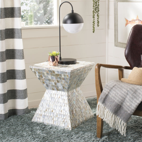 Safavieh Aquamarine Square Mosaic Stool - Contemporary Accent Table With Faux Mother-Of-Pearl Finish, 15.7" W TRB1006A