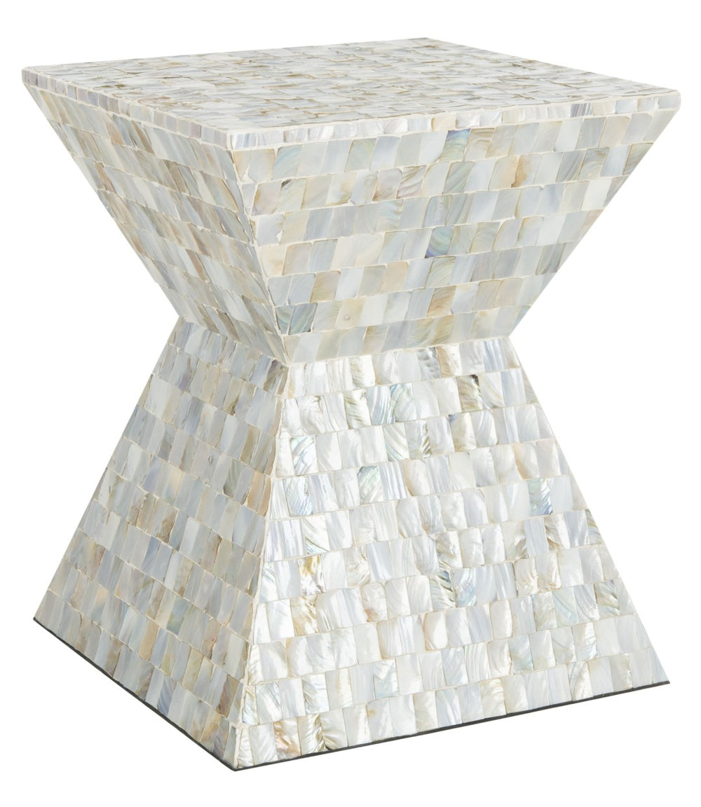Safavieh Aquamarine Square Mosaic Stool - Contemporary Accent Table With Faux Mother-Of-Pearl Finish, 15.7" W TRB1006A