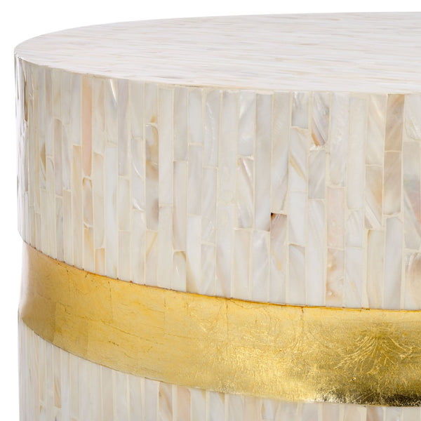 Safavieh Perla Chic Round Side Table - Faux Mother-Of-Pearl Mosaic, Pink Champagne & Gold Accent, Modern Design TRB1007A