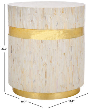 Safavieh Perla Chic Round Side Table - Faux Mother-Of-Pearl Mosaic, Pink Champagne & Gold Accent, Modern Design TRB1007A