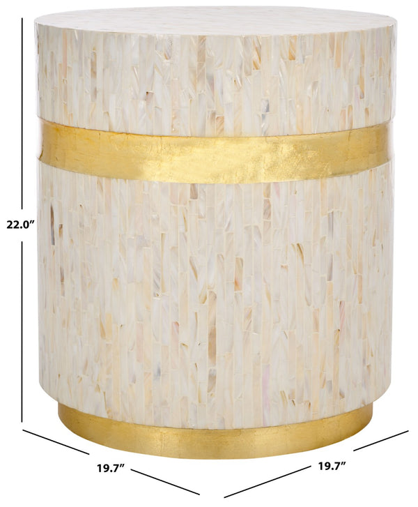 Safavieh Perla Chic Round Side Table - Faux Mother-Of-Pearl Mosaic, Pink Champagne & Gold Accent, Modern Design TRB1007A