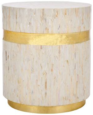 Safavieh Perla Chic Round Side Table - Faux Mother-Of-Pearl Mosaic, Pink Champagne & Gold Accent, Modern Design TRB1007A