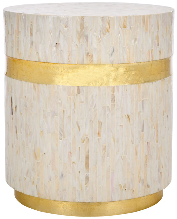 Safavieh Perla Chic Round Side Table - Faux Mother-Of-Pearl Mosaic, Pink Champagne & Gold Accent, Modern Design TRB1007A