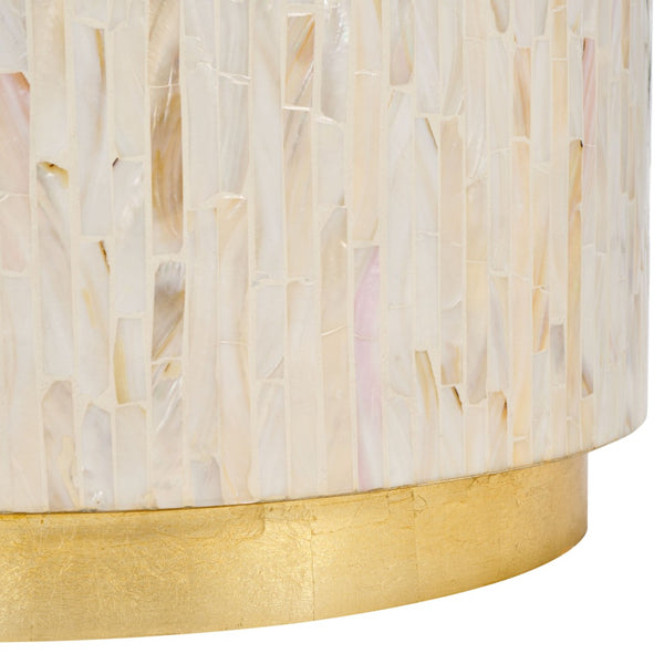 Safavieh Perla Chic Round Side Table - Faux Mother-Of-Pearl Mosaic, Pink Champagne & Gold Accent, Modern Design TRB1007A