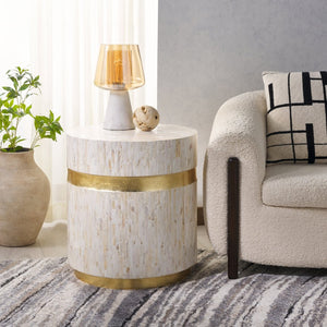 Safavieh Perla Chic Round Side Table - Faux Mother-Of-Pearl Mosaic, Pink Champagne & Gold Accent, Modern Design TRB1007A
