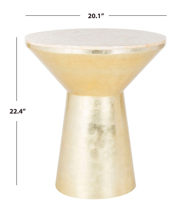 Safavieh Fae Elegant Round Mosaic Side Table With Faux Mother-Of-Pearl Inlay In Pink Champagne & Gold TRB1008A