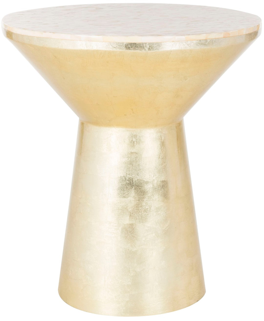 Safavieh Fae Elegant Round Mosaic Side Table With Faux Mother-Of-Pearl Inlay In Pink Champagne & Gold TRB1008A