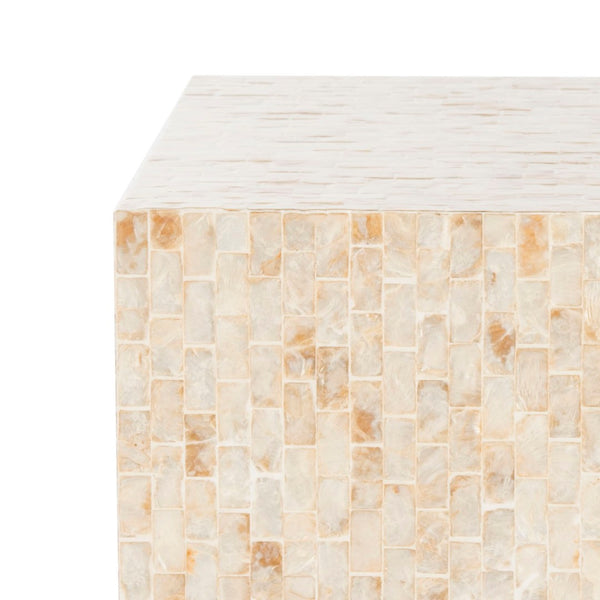 Safavieh Juno Rectangle Mosaic Side Table - Modern Luxury Accent With Faux Mother-Of-Pearl Finish In Beige & Gold TRB1009A