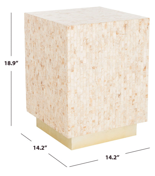 Safavieh Juno Rectangle Mosaic Side Table - Modern Luxury Accent With Faux Mother-Of-Pearl Finish In Beige & Gold TRB1009A