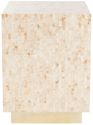 Safavieh Juno Rectangle Mosaic Side Table - Modern Luxury Accent With Faux Mother-Of-Pearl Finish In Beige & Gold TRB1009A