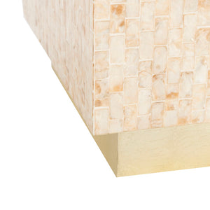 Safavieh Juno Rectangle Mosaic Side Table - Modern Luxury Accent With Faux Mother-Of-Pearl Finish In Beige & Gold TRB1009A