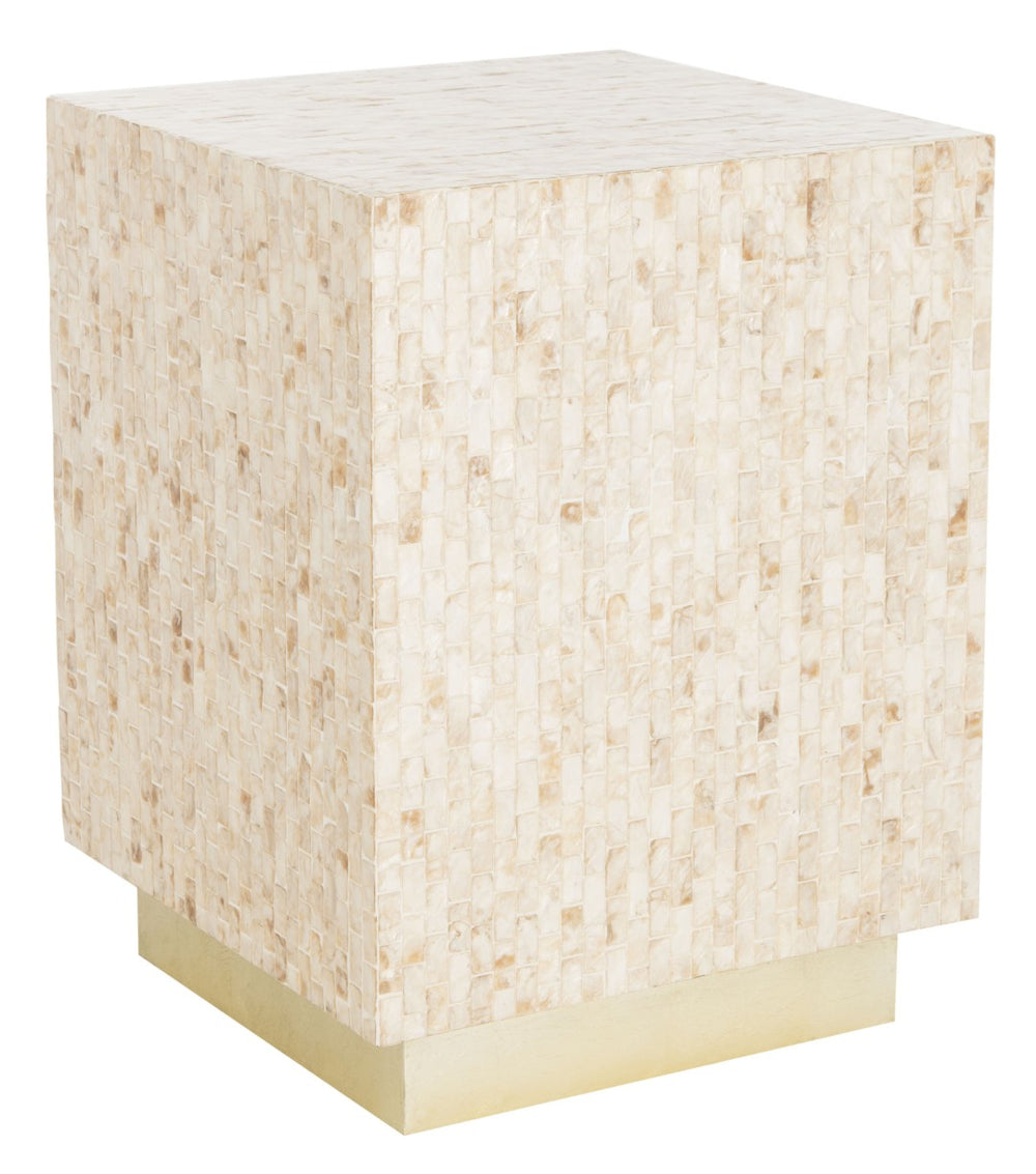 Safavieh Juno Rectangle Mosaic Side Table - Modern Luxury Accent With Faux Mother-Of-Pearl Finish In Beige & Gold TRB1009A